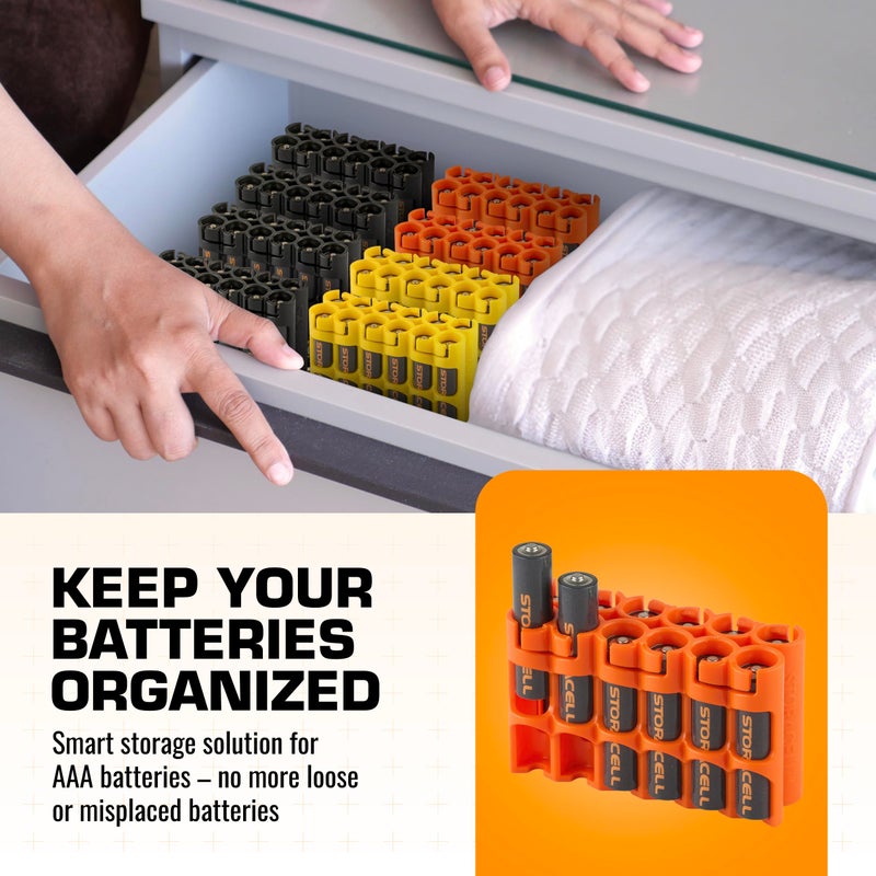 Storacell by Powerpax AAA Battery Storage Caddy, Orange, Holds 12 Batteries (Not Included) - Image 2